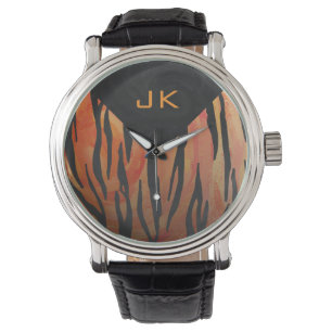 Monogram Tiger Hot Orange und Schwarz Print Muster Armbanduhr