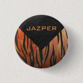 Monogram Tiger Hot Orange und Schwarz Print Muster Button (Vorderseite)