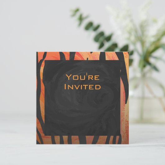 Monogram Tiger Hot Orange und Schwarz Print Muster Einladung (Stehend Vorderseite)
