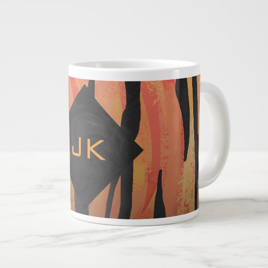 Monogram Tiger Hot Orange und Schwarz Print Muster Jumbo-Tasse (Vorderseite Rechts)