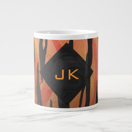 Monogram Tiger Hot Orange und Schwarz Print Muster Jumbo-Tasse (Vorderseite)