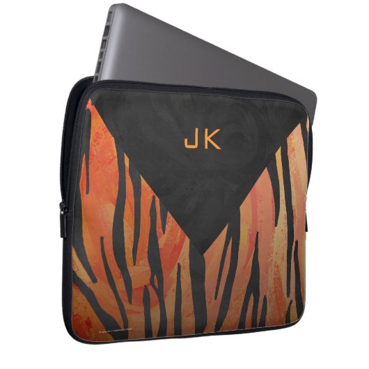 Monogram Tiger Hot Orange und Schwarz Print Muster Laptopschutzhülle (Vorne Rechts)