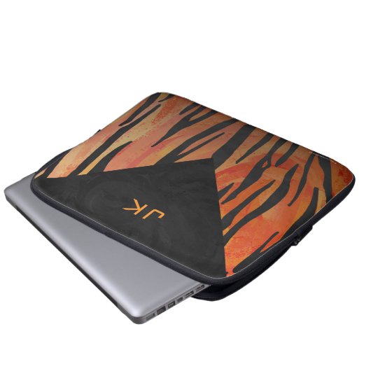 Monogram Tiger Hot Orange und Schwarz Print Muster Laptopschutzhülle (Vorne Knopf)