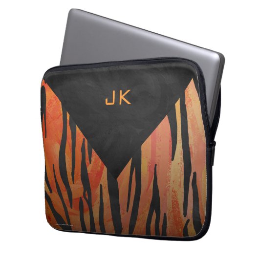 Monogram Tiger Hot Orange und Schwarz Print Muster Laptopschutzhülle (Vorderseite Links)