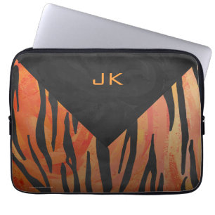 Monogram Tiger Hot Orange und Schwarz Print Muster Laptopschutzhülle