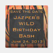 Monogram Tiger Hot Orange und Schwarz Print Muster Magnet (Vorne)