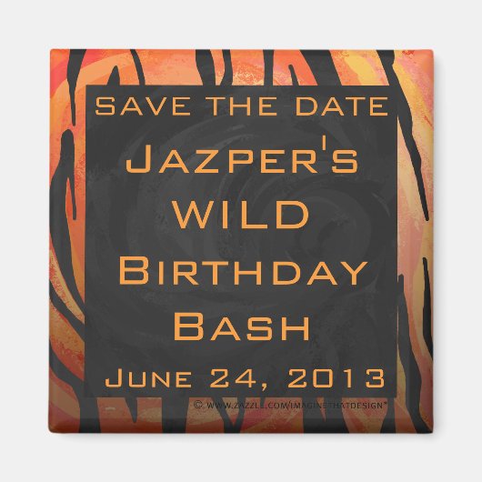 Monogram Tiger Hot Orange und Schwarz Print Muster Magnet (Vorne)