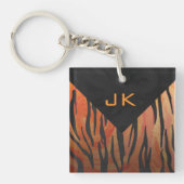 Monogram Tiger Hot Orange und Schwarz Print Muster Schlüsselanhänger (Vorderseite)