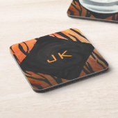 Monogram Tiger Hot Orange und Schwarz Print Muster Untersetzer (Linke Seite)