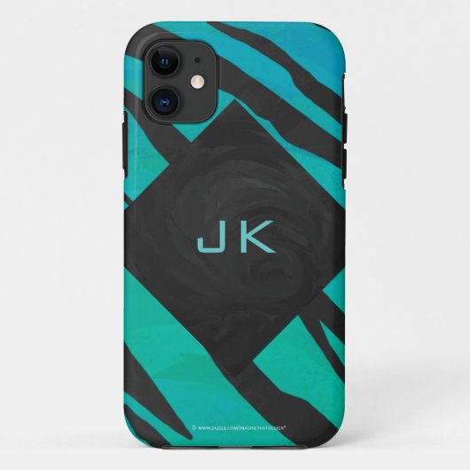 Monogram Tiger Schwarz und Aquamarines Druckmuster Case-Mate iPhone Hülle (Rückseite)