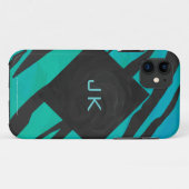 Monogram Tiger Schwarz und Aquamarines Druckmuster Case-Mate iPhone Hülle (Rückseite (Horizontal))