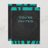 Monogram Tiger Schwarz und Aquamarines Druckmuster Einladung (Vorne/Hinten)