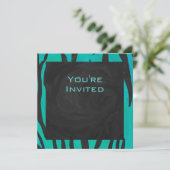Monogram Tiger Schwarz und Aquamarines Druckmuster Einladung (Stehend Vorderseite)