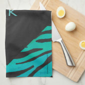 Monogram Tiger Schwarz und Aquamarines Druckmuster Handtuch (Viertel Falte)