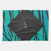 Monogram Tiger Schwarz und Aquamarines Druckmuster Handtuch (Horizontal)