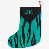 Monogram Tiger Schwarz und Aquamarines Druckmuster Kleiner Weihnachtsstrumpf (Rückseite)