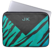 Monogram Tiger Schwarz und Aquamarines Druckmuster Laptopschutzhülle (Vorderseite)