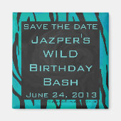 Monogram Tiger Schwarz und Aquamarines Druckmuster Magnet (Vorne)