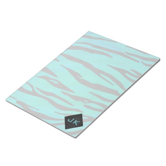 Monogram Tiger Schwarz und Aquamarines Druckmuster Notizblock (angewinkelt)