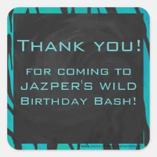 Monogram Tiger Schwarz und Aquamarines Druckmuster Quadratischer Aufkleber