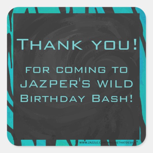 Monogram Tiger Schwarz und Aquamarines Druckmuster Quadratischer Aufkleber (Vorderseite)