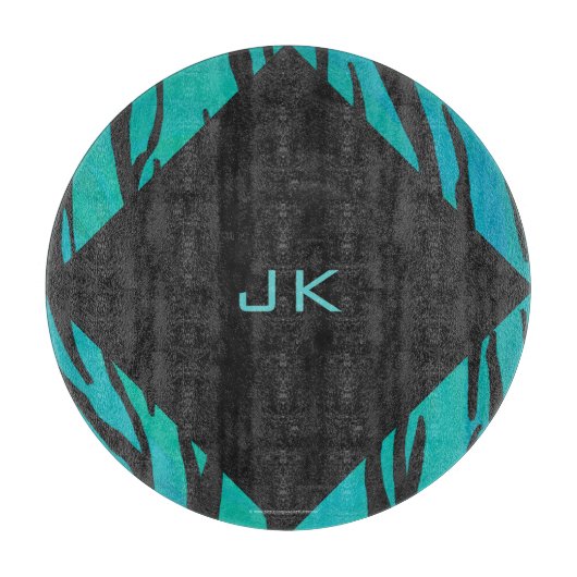 Monogram Tiger Schwarz und Aquamarines Druckmuster Schneidebrett (Vorderseite)