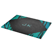 Monogram Tiger Schwarz und Aquamarines Druckmuster Schneidebrett (Ecke)