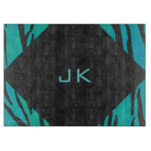 Monogram Tiger Schwarz und Aquamarines Druckmuster Schneidebrett (Vorderseite)