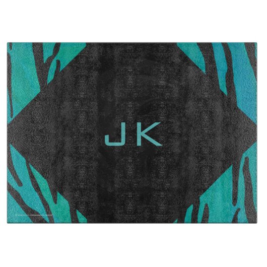 Monogram Tiger Schwarz und Aquamarines Druckmuster Schneidebrett (Vorderseite)