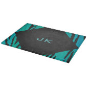 Monogram Tiger Schwarz und Aquamarines Druckmuster Schneidebrett (Ecke)