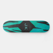 Monogram Tiger Schwarz und Aquamarines Druckmuster Skateboard (Horizontal)