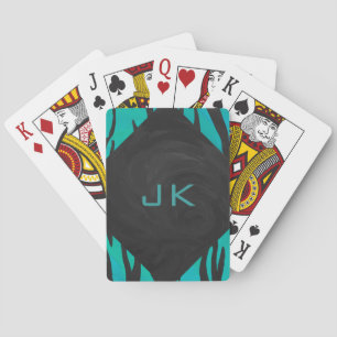Monogram Tiger Schwarz und Aquamarines Druckmuster Spielkarten