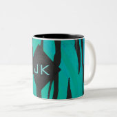 Monogram Tiger Schwarz und Aquamarines Druckmuster Zweifarbige Tasse (VorderseiteRechts)
