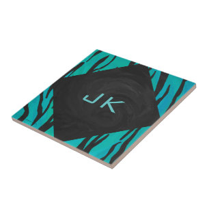 Monogram Tiger Schwarz und Türkis Druckmuster Fliese