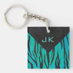 Monogram Tiger Schwarz und Türkis Druckmuster Schlüsselanhänger