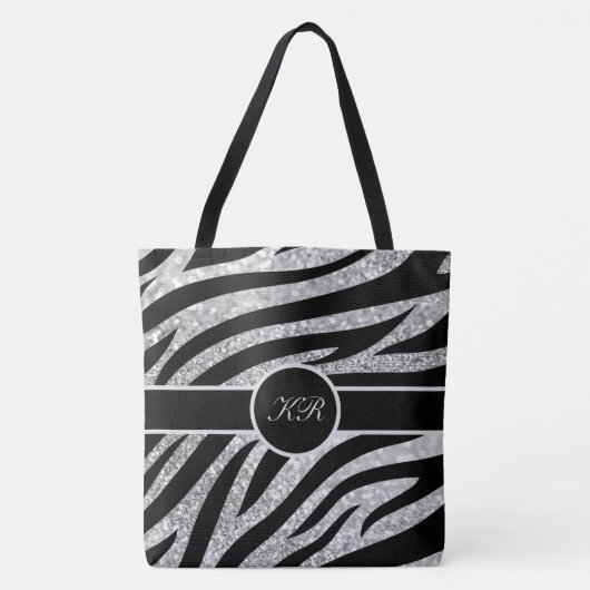 Monogram Tiger Stripe Silver Glitzer Sparkle Girly Tasche (Vorderseite)