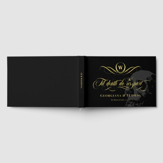 Monogram Til Death Do us Part Skull Goth Wedding Gästebuch (Voll)