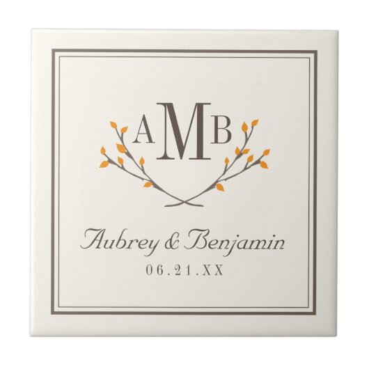 Monogram-Tile mit Bissful Branches Fliese (Vorderseite)