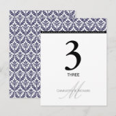 Monogram-Tischnummer für den Navy Blue Damask Postkarte (Vorne/Hinten)