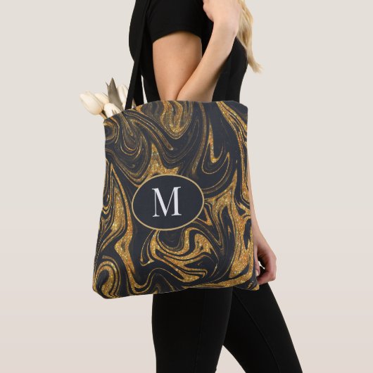 Monogram Tote Bag Gold Glitzer auf grauem Hintergr Tasche (Von Nahem)