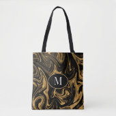 Monogram Tote Bag Gold Glitzer auf schwarzem Hinte Tasche (Vorderseite)