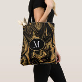 Monogram Tote Bag Gold Glitzer auf schwarzem Hinte Tasche (Von Nahem)