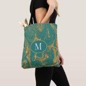 Monogram Tote Bag Gold Glitzer auf schwarzem Hinte Tasche (Von Nahem)
