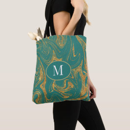 Monogram Tote Bag Gold Glitzer auf schwarzem Hinte Tasche