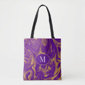 Monogram Tote Bag Gold Glitzer Lila Hintergrund Tasche (Vorderseite)