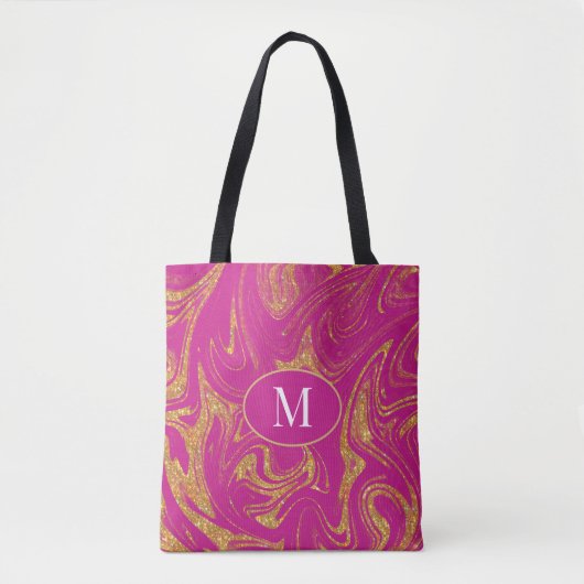 Monogram Tote Bag Gold Glitzer Violet Hintergrund Tasche (Vorderseite)
