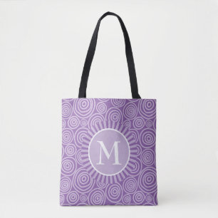 Monogram Tote Bag Lila weiße Spiralen Tasche