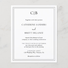 Monogram Traditionelles Hochzeitbudget Einladung Flyer