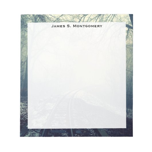 Monogram Traffic Railroad Tracks Winter Snow Fog Notizblock (Vorderseite)