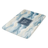 Monogram Tranquil Blau-Weiße Wellenmuster Bath Badematte (Schrägansicht)